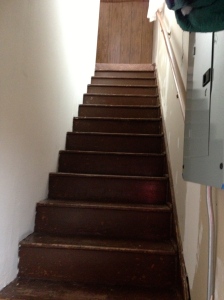 The stairs to the semi-finished attic.